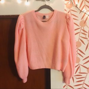 💞H&M Divided Pink Cropped Cardigan Sweater w/ Puff Sleeve💞